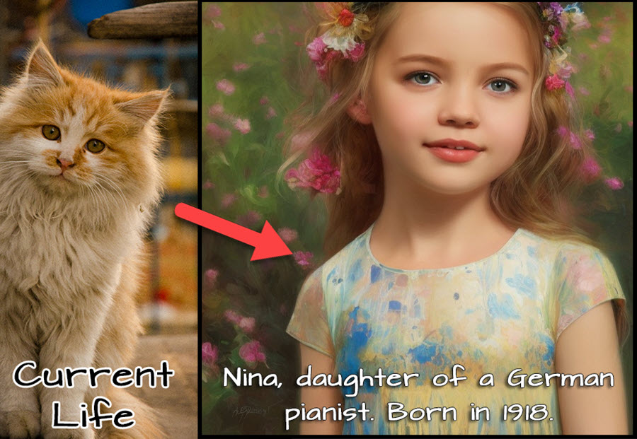 Mimi_Nina_Cat past Life example 1 last human child incarnation